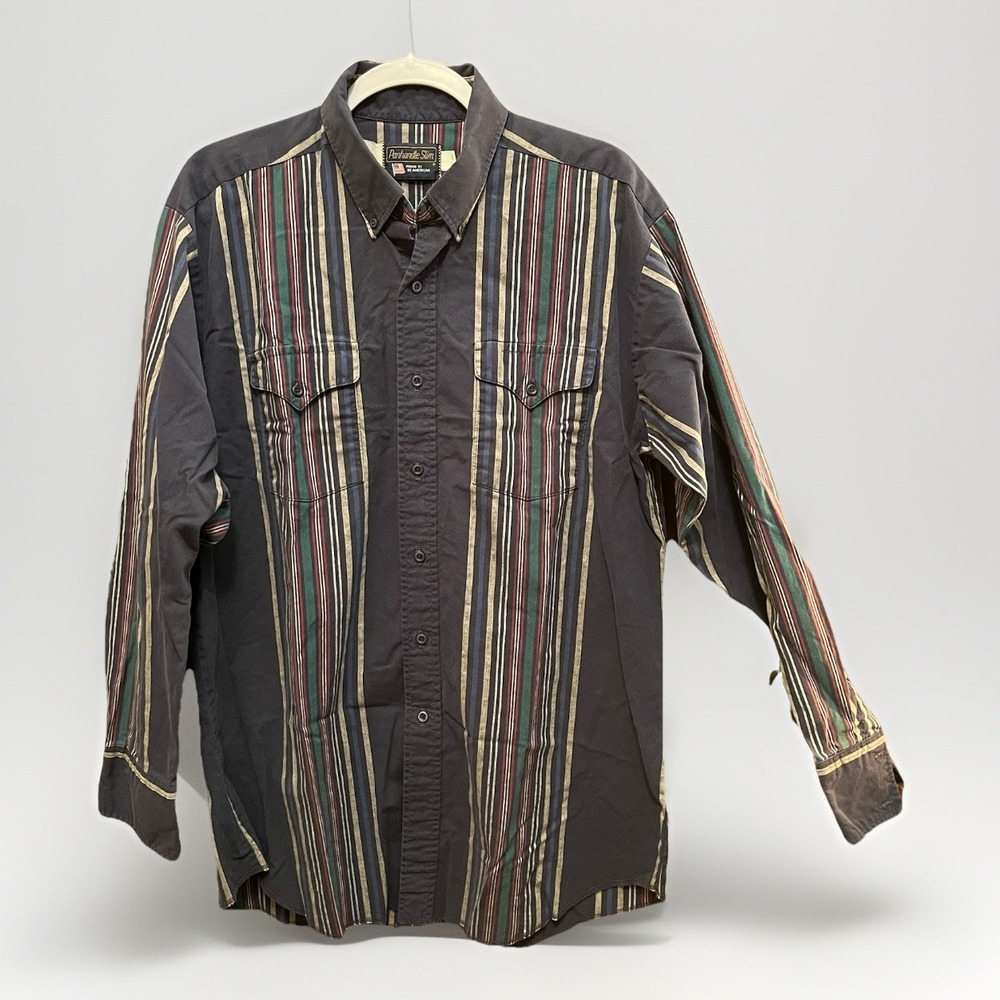 Vintage Panhandle Slim Western Shirt Mens 17-35 Large Pearl Snap Brushpopper